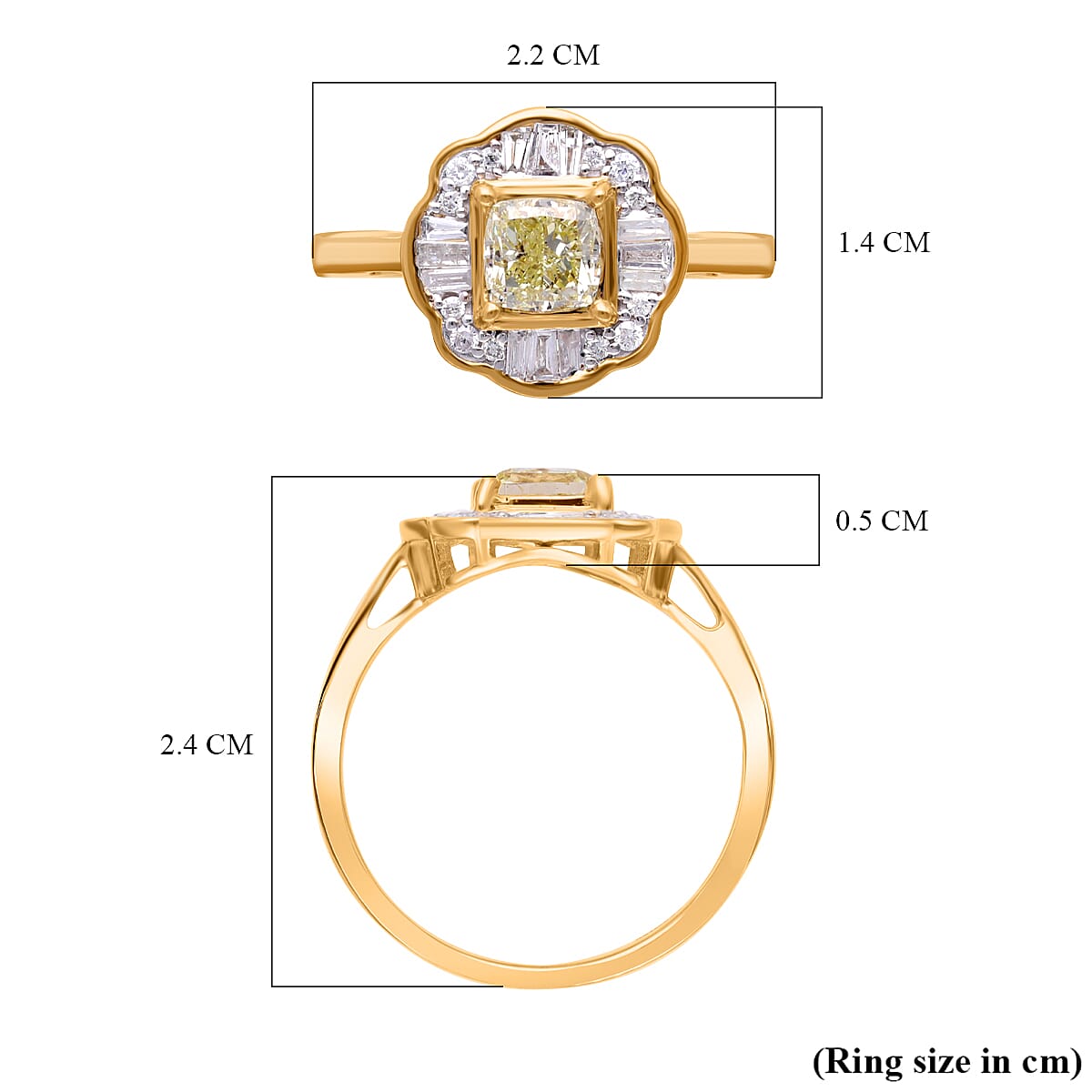 14K Yellow Gold Certified Natural INTENSE Yellow Diamond (0.50Cts) &amp; White Diamond (I1-I2) Ring 1.01 Ct 7577459 5