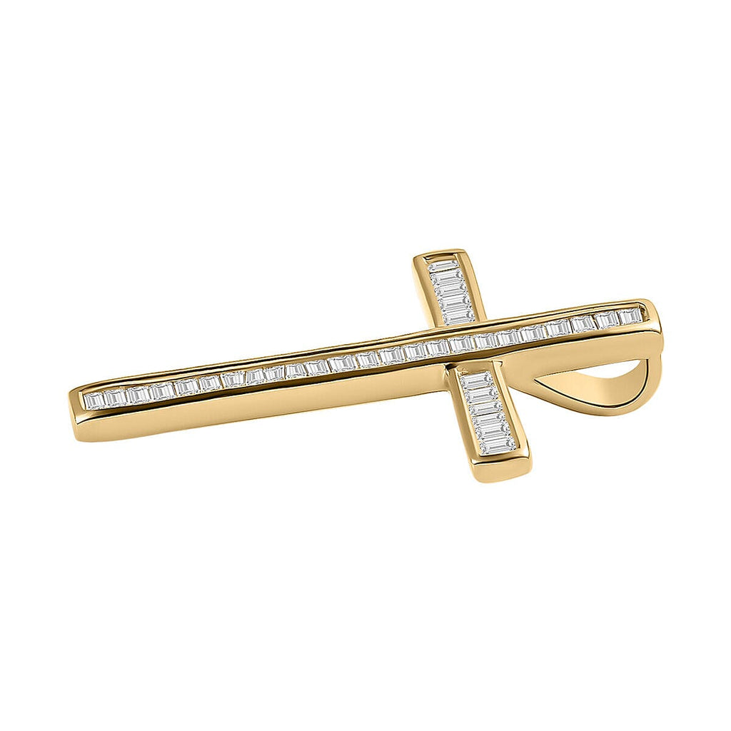 14K Yellow Gold SGL Certified Diamond (I1-I2-G-H) Cross Pendant 0.25 Ct.