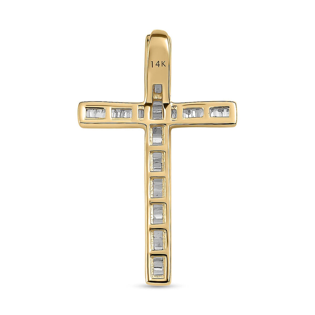 14K Yellow Gold SGL Certified Diamond (I1-I2-G-H) Cross Pendant 0.25 Ct.