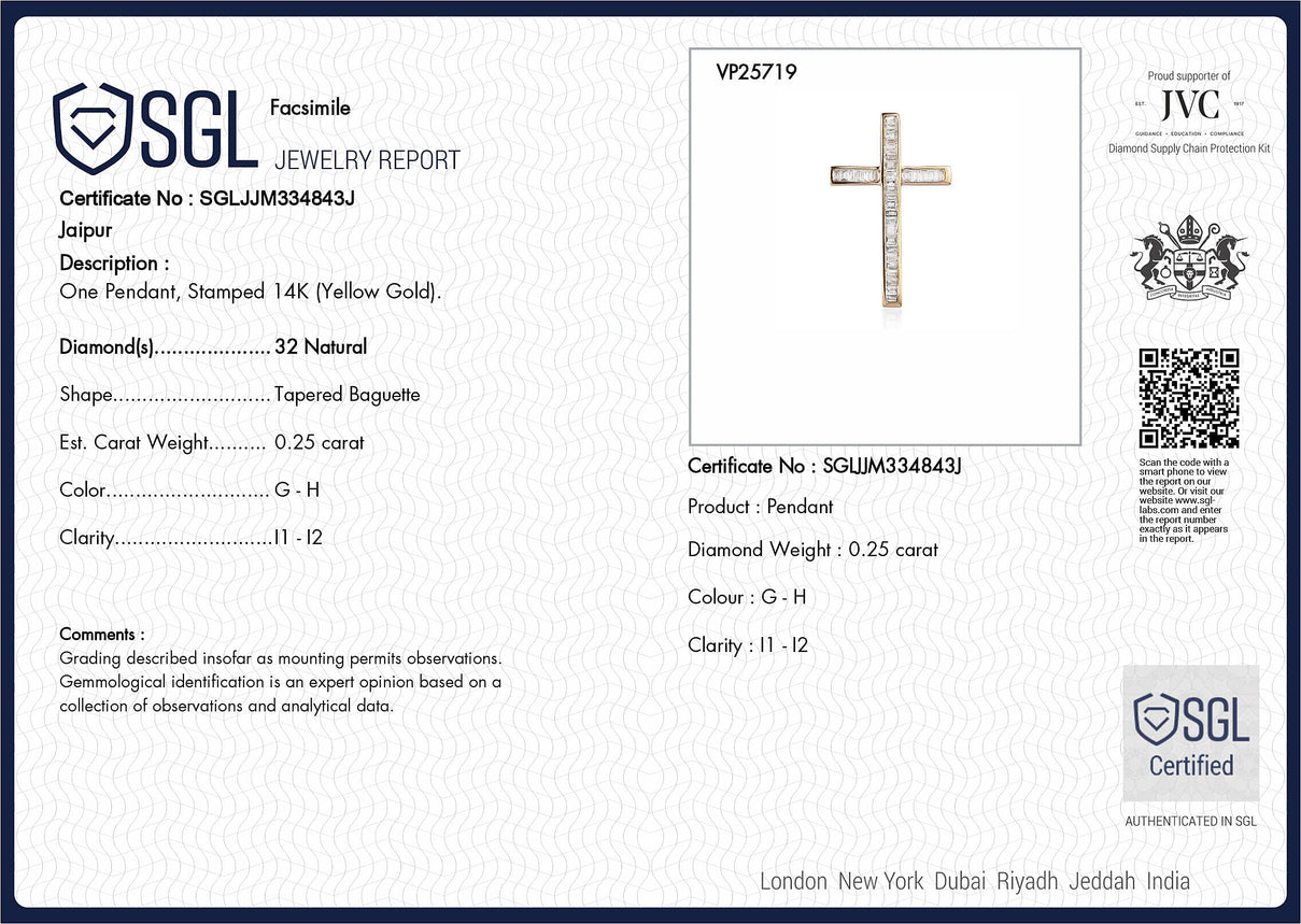 14K Yellow Gold SGL Certified Diamond (I1-I2-G-H) Cross Pendant 0.25 Ct. 7382085 6