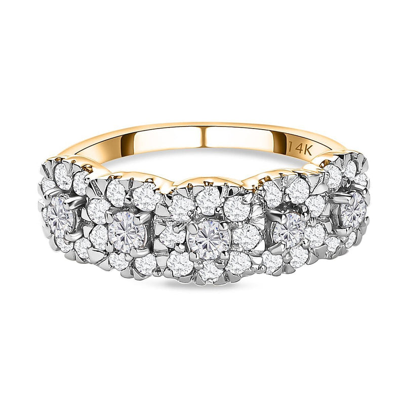 NY Close Out Deal - 14K Yellow Gold Diamond (I1-I2-G-H) Floral Ring 1.00 Ct.