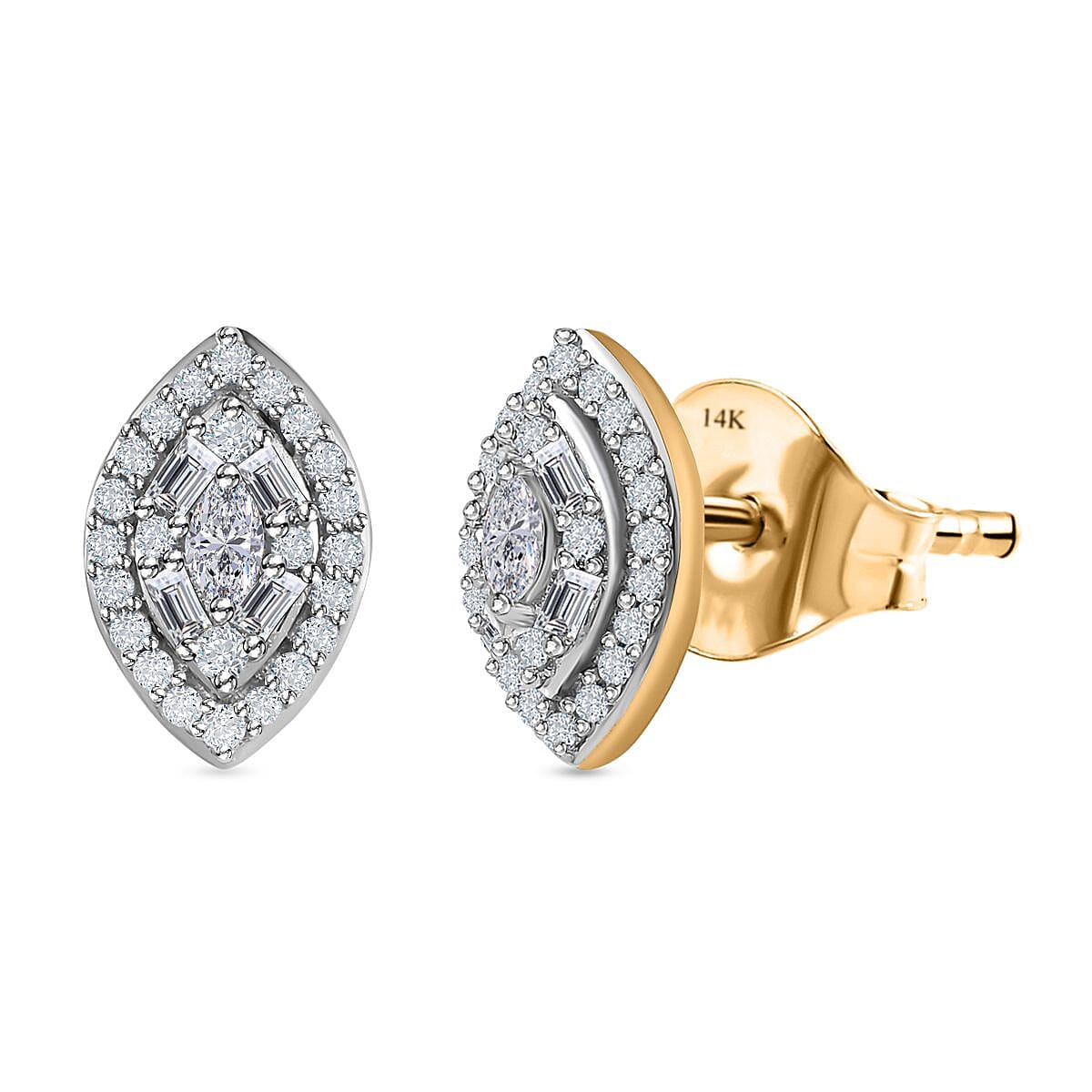 14K Yellow Gold White Diamond  I1-I2 Solitaire Stud Push Post Earrings, Gold Wt. 1.84 Gms  0.312  Ct. 7650343 0