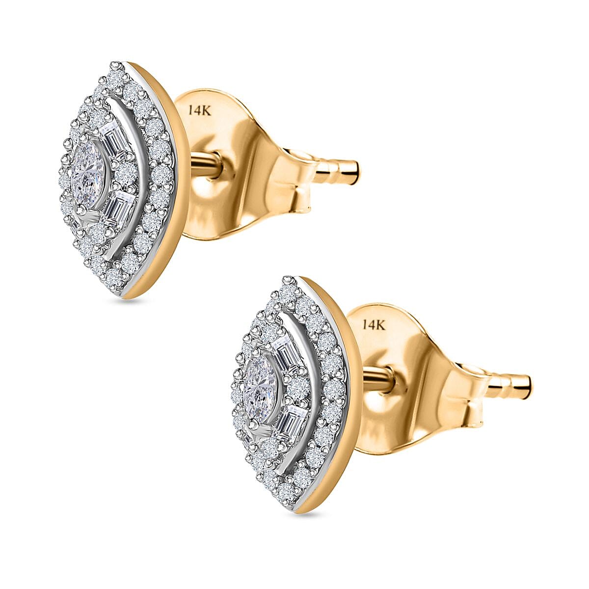 14K Yellow Gold White Diamond  I1-I2 Solitaire Stud Push Post Earrings, Gold Wt. 1.84 Gms  0.312  Ct. 7650343 3