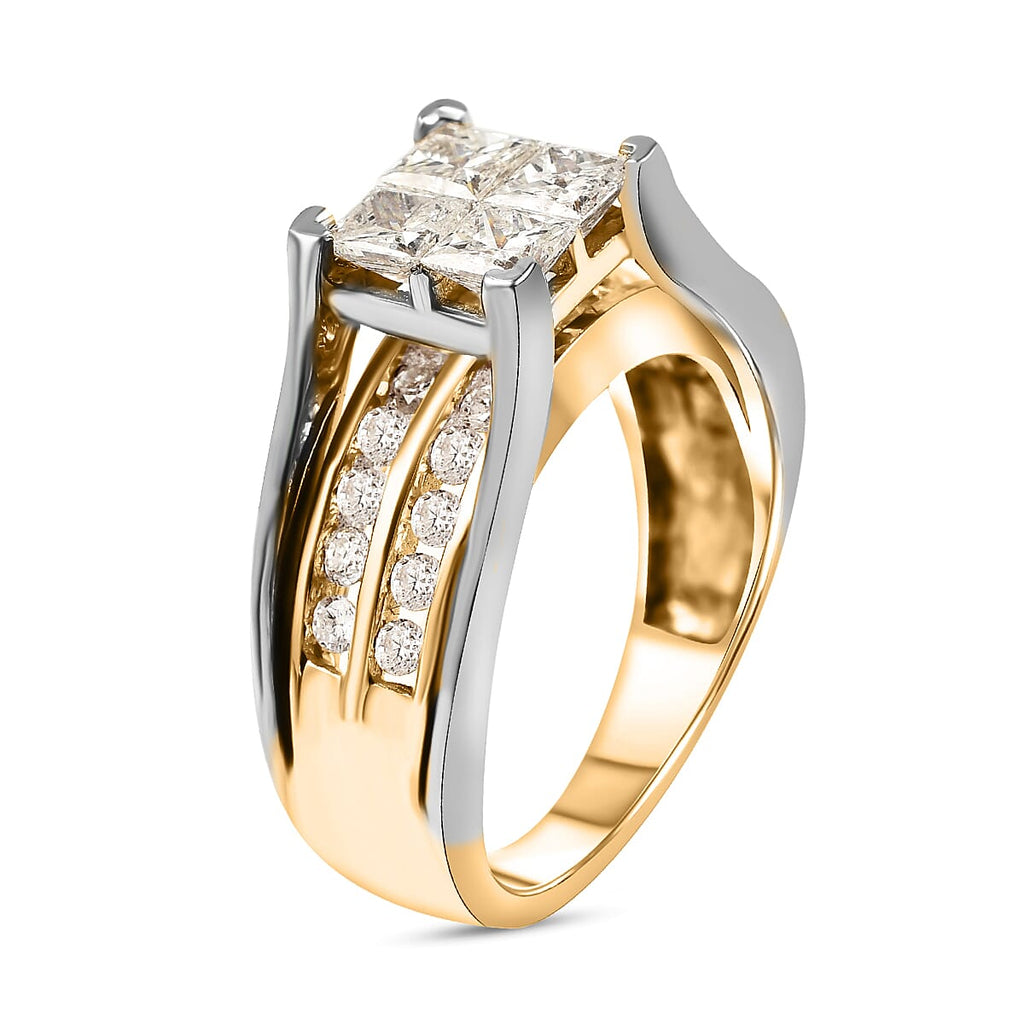 14K Yellow Gold Natural Yellow Diamond (Mrq. 0.62 Solitaire I1) and Diamond (I1-G-H) Ring 1.50 Ct, Gold Wt. 5.20 Gms