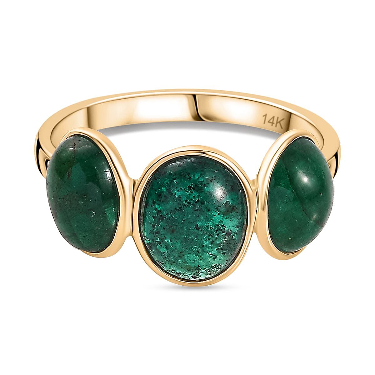 14K Yellow Gold Premium Cabochon Emerald Trilogy Ring 7891285 0