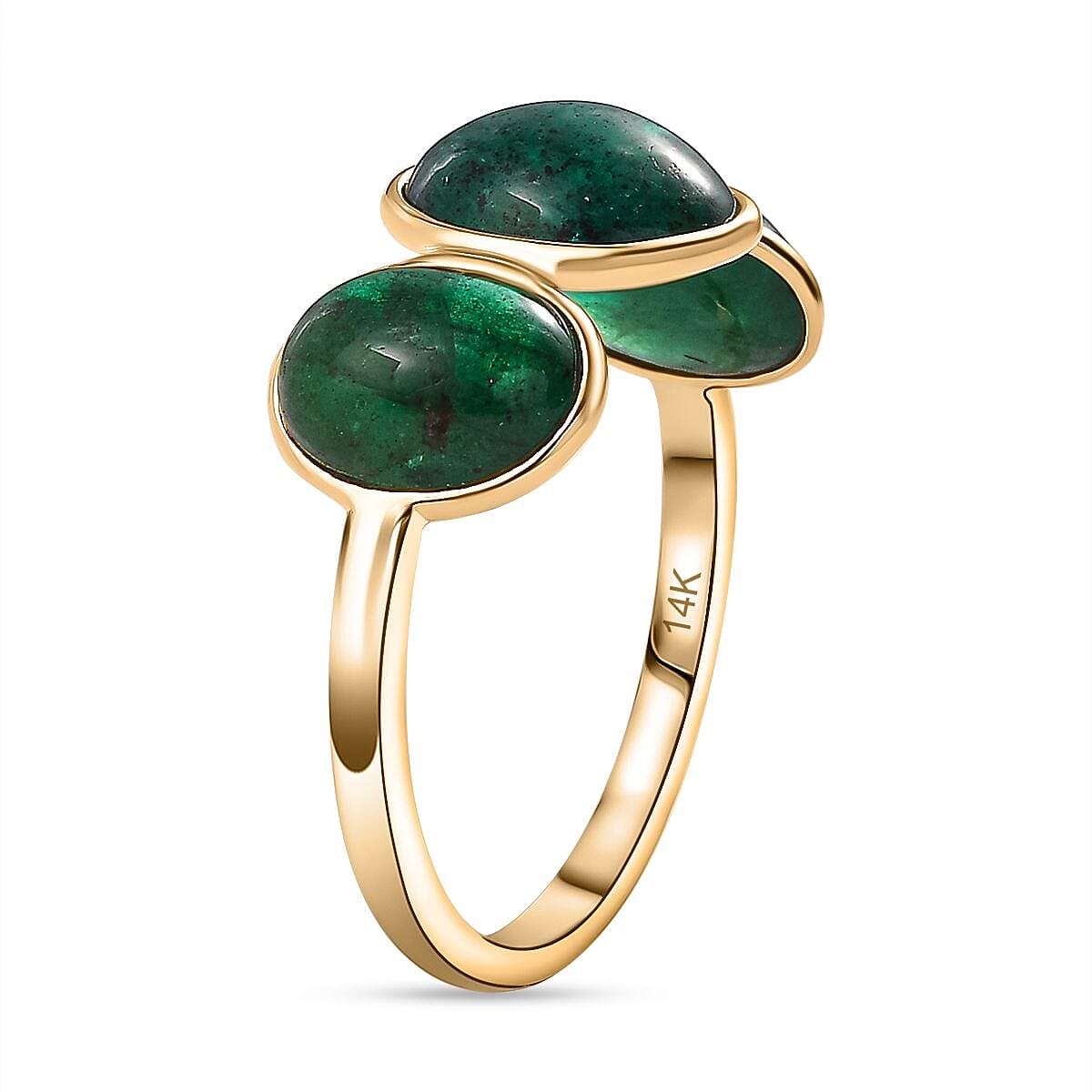 14K Yellow Gold Premium Cabochon Emerald Trilogy Ring 7891285 3