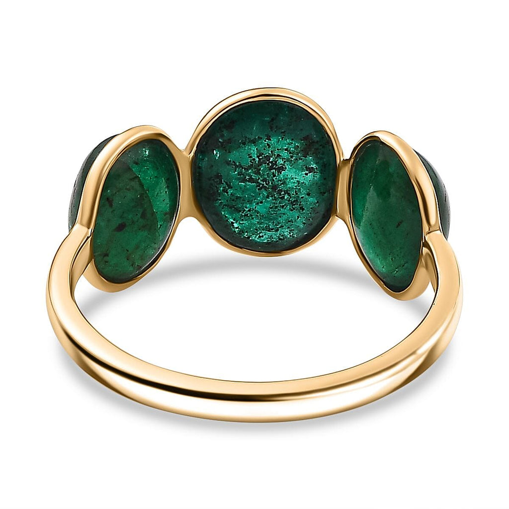 First Time Ever - 14K Yellow Gold Premium Cabochon Emerald Trilogy Ring 5.11 Ct