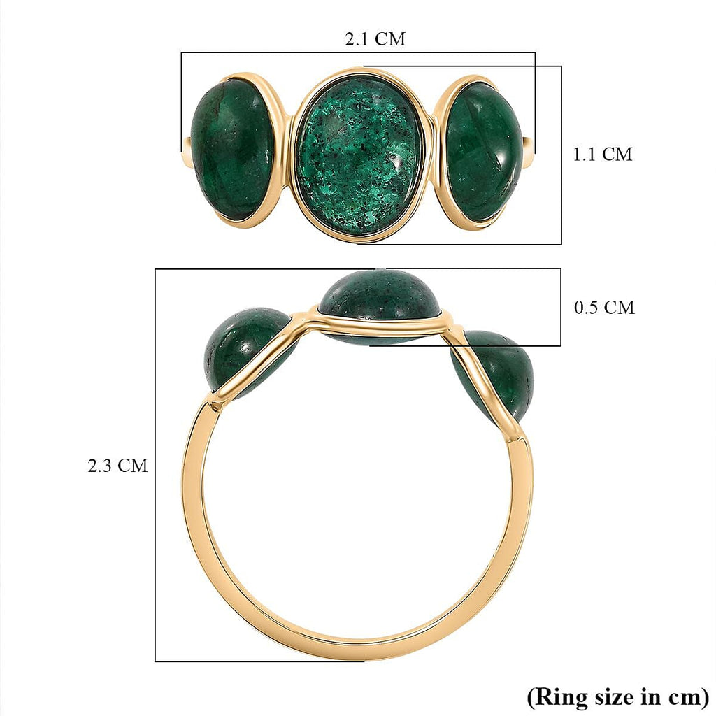 First Time Ever - 14K Yellow Gold Premium Cabochon Emerald Trilogy Ring 5.11 Ct
