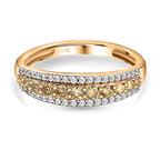 14K Yellow Gold SGL Certified Natural Green Diamond (I1-I2) and White Diamond (I1-I2-G-H) Band Ring 0.50 Ct