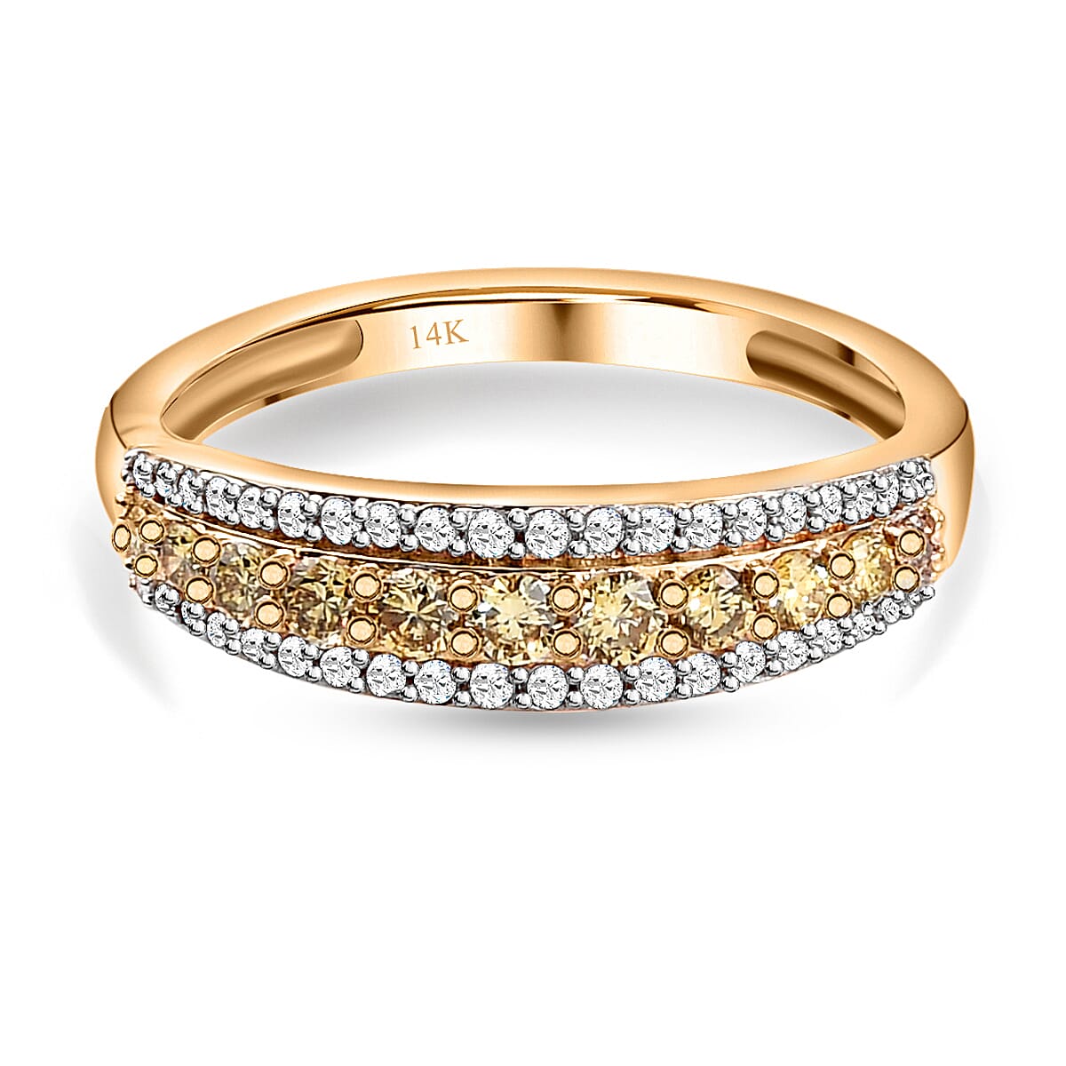 14K Yellow Gold SGL Certified Natural Green Diamond (I1-I2) and White Diamond (I1-I2-G-H) Engagement Ring 0.50 Ct 7078472 0
