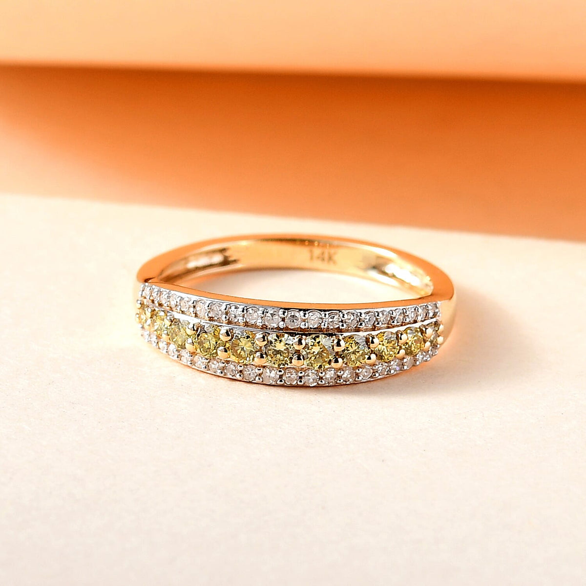14K Yellow Gold SGL Certified Natural Green Diamond (I1-I2) and White Diamond (I1-I2-G-H) Engagement Ring 0.50 Ct 7078472 4