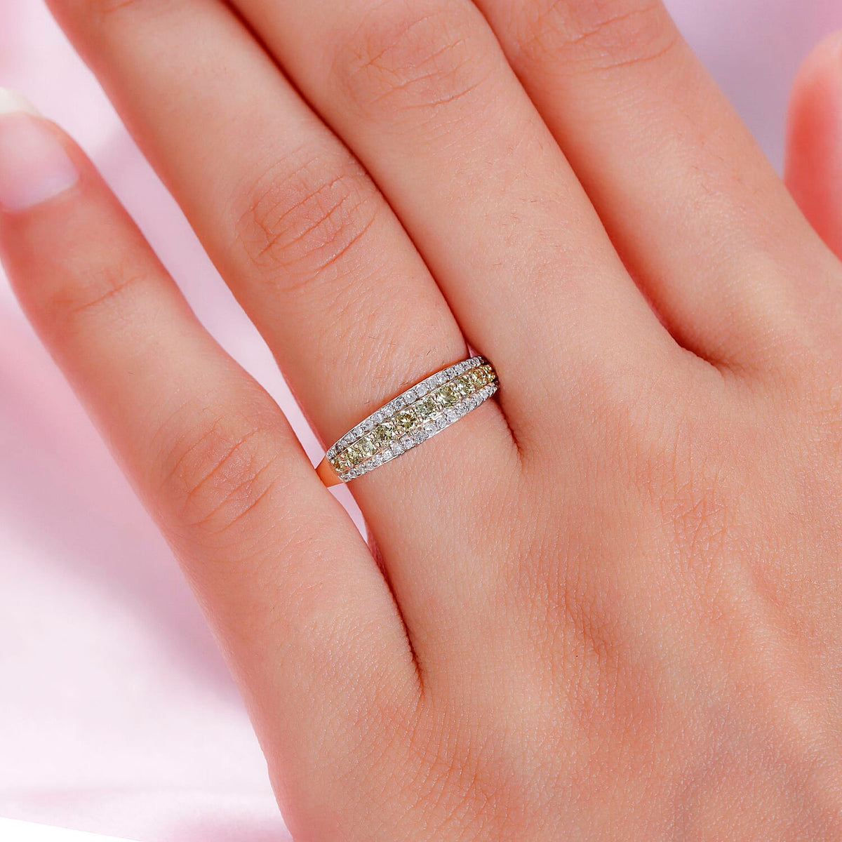 14K Yellow Gold SGL Certified Natural Green Diamond (I1-I2) and White Diamond (I1-I2-G-H) Engagement Ring 0.50 Ct 7078472 6