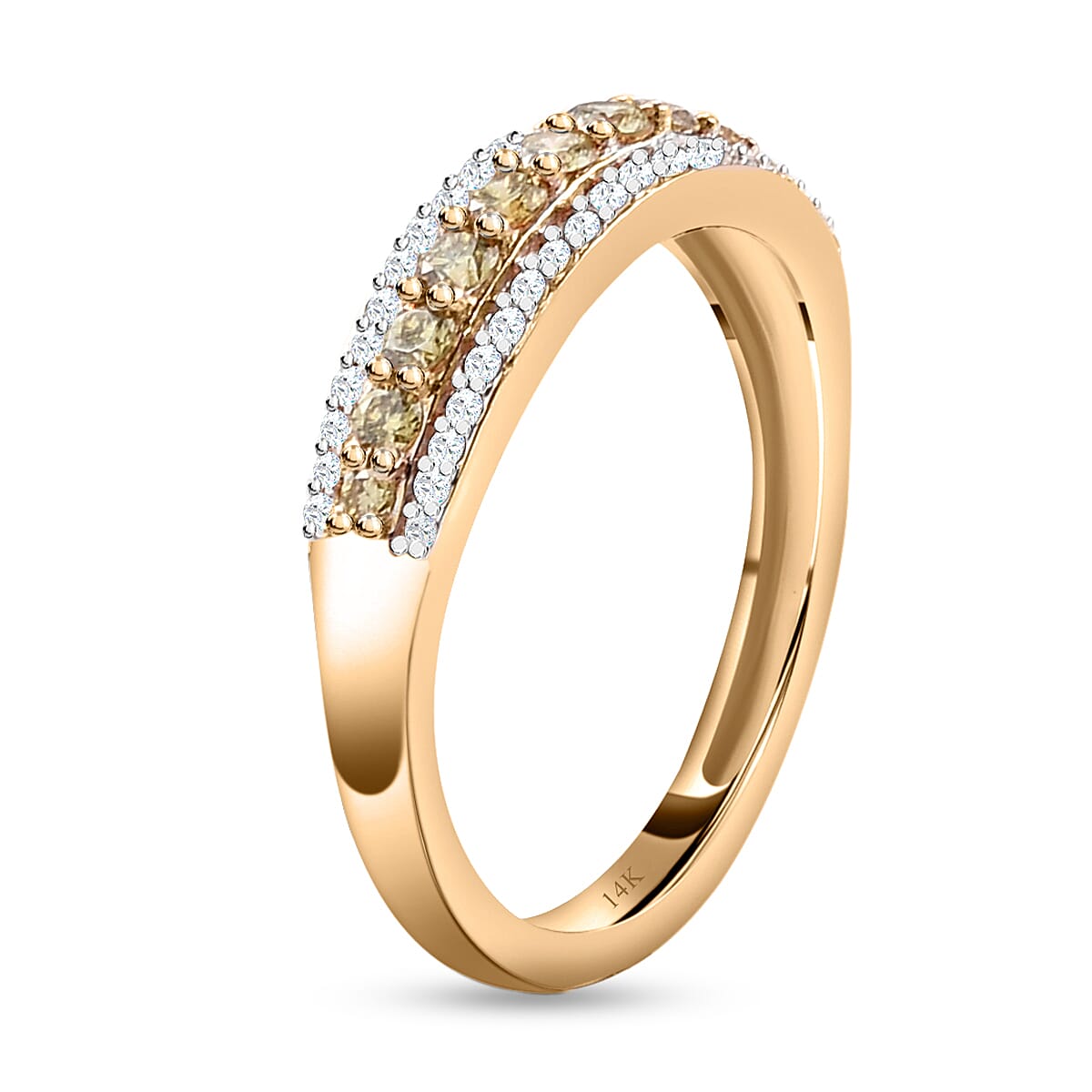 14K Yellow Gold SGL Certified Natural Green Diamond (I1-I2) and White Diamond (I1-I2-G-H) Engagement Ring 0.50 Ct 7078472 8