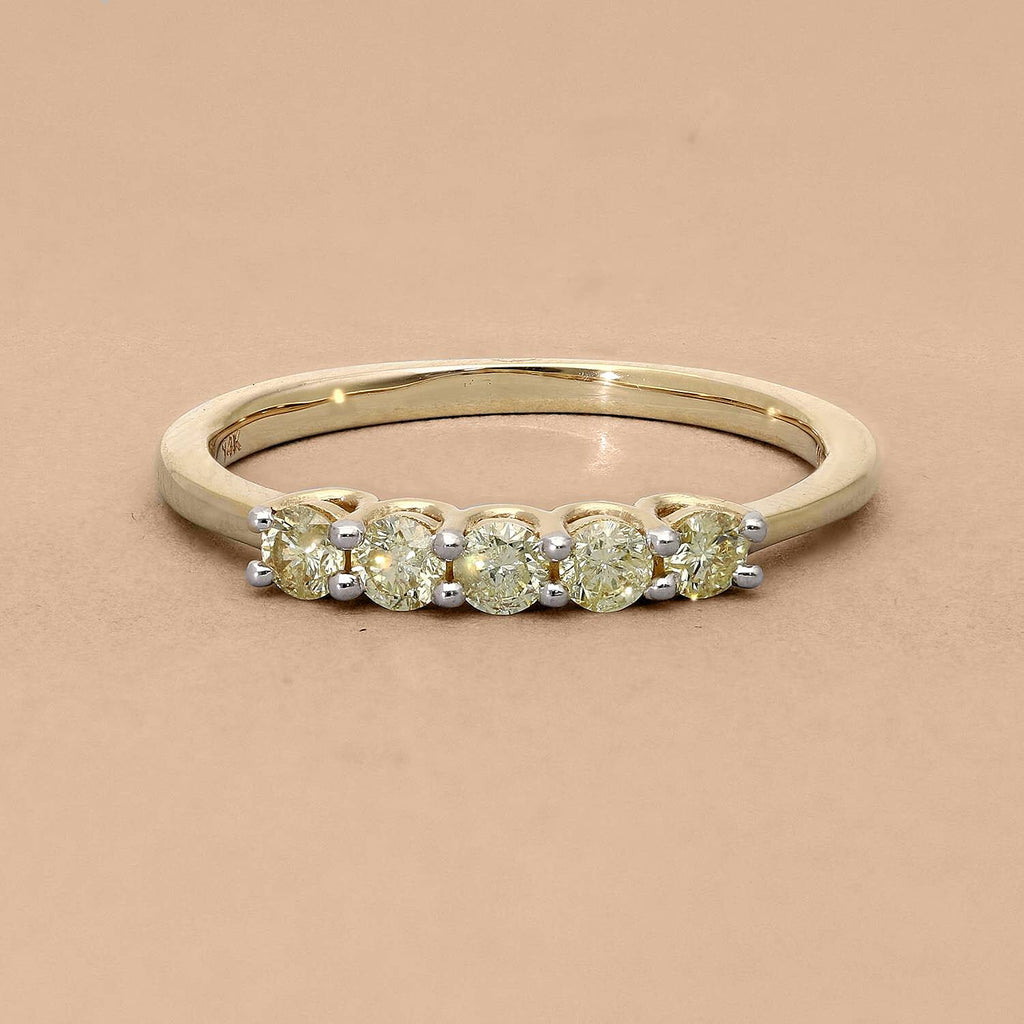 14K Yellow Gold SGL Certified Natural Yellow Diamond (SI-I1) 5 Stone Ring 0.50 Ct.