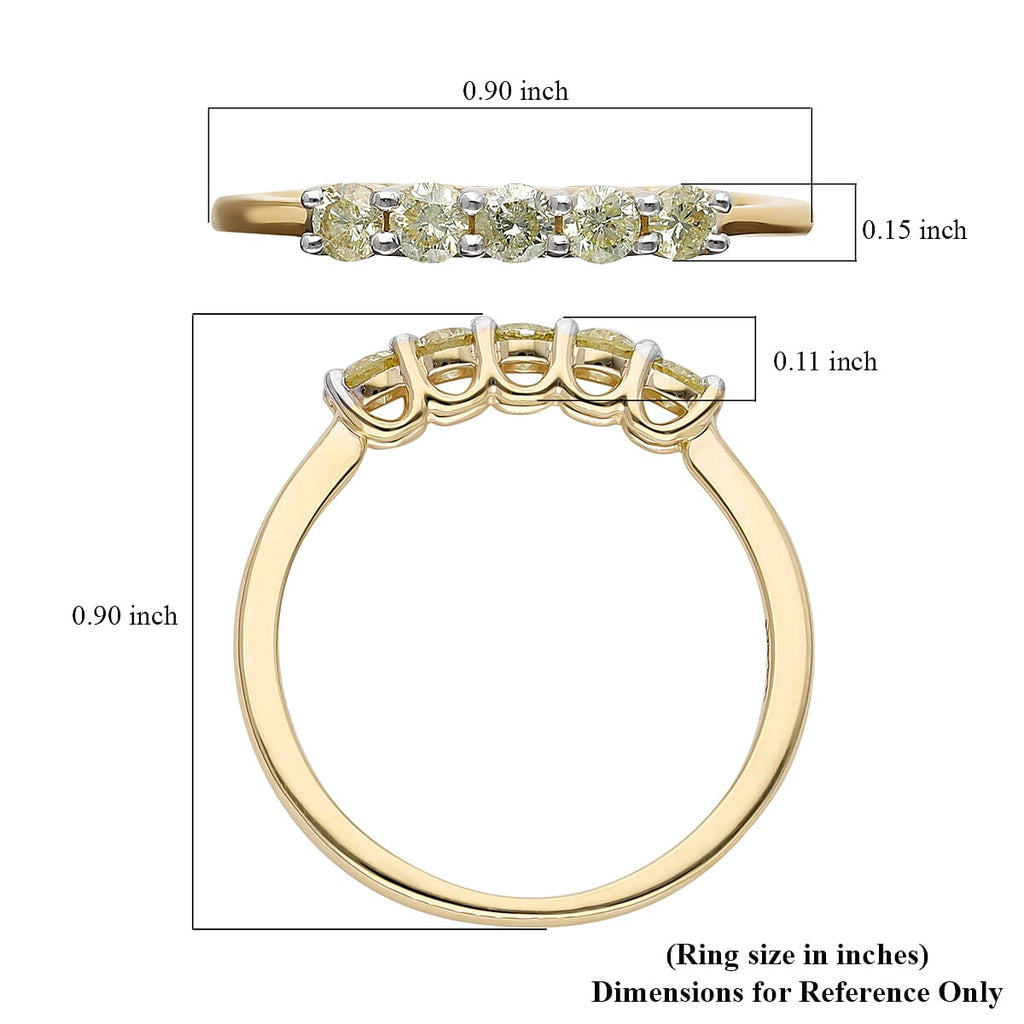 14K Yellow Gold SGL Certified Natural Yellow Diamond (SI-I1) 5 Stone Ring 0.50 Ct.