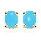 14K Yellow Gold AAA Sleeping Beauty Turquoise Solitaire Stud Push Post Earring with Push Back 1.20 Ct.