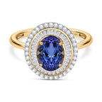 14K Yellow Gold Premium Tanzanite & Diamond Double Halo Ring 2.50 Ct