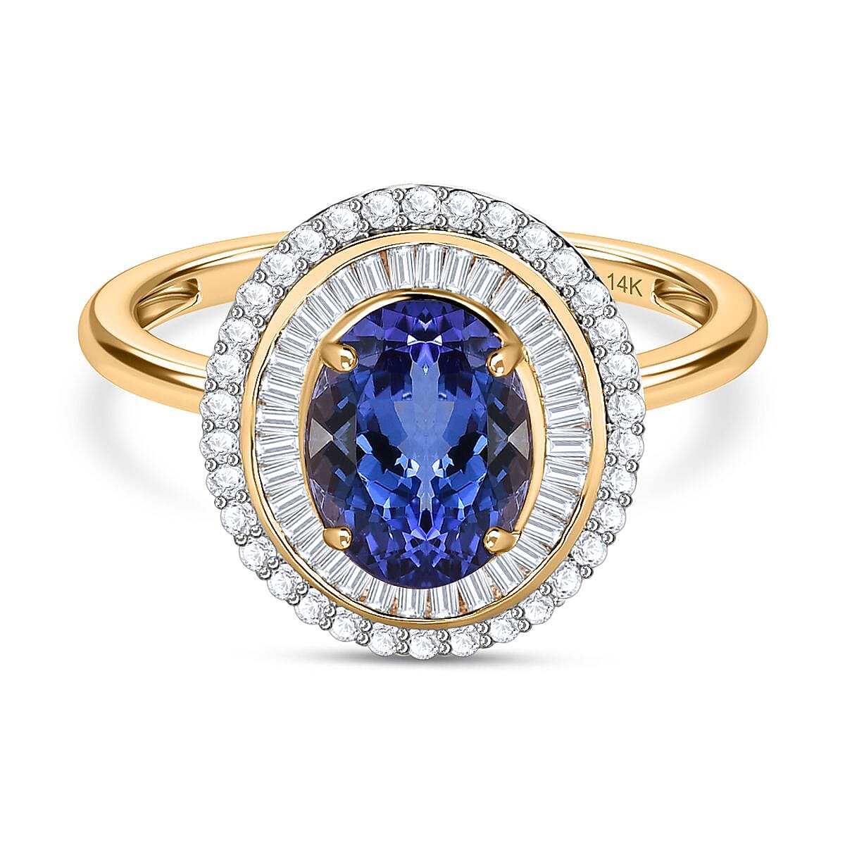 14K Yellow Gold Premium Tanzanite &amp; Diamond Double Halo Ring 2.50 Ct 7592251 0
