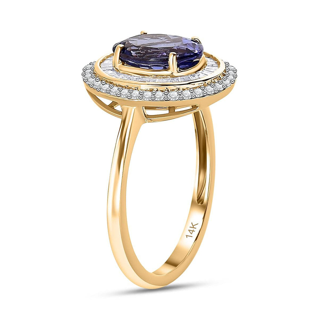 14K Yellow Gold Premium Tanzanite & Diamond Double Halo Ring 2.50 Ct