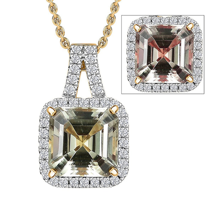 Certified &amp; Appraised LUXORO AAA Asscher Cut Turkizite, Diamond Halo Pendant Necklace in 14K Yellow Gold 20 Inches, 4.57 Ct. 4380496 1