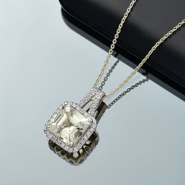 Certified &amp; Appraised LUXORO AAA Asscher Cut Turkizite, Diamond Halo Pendant Necklace in 14K Yellow Gold 20 Inches, 4.57 Ct. 4380496 2