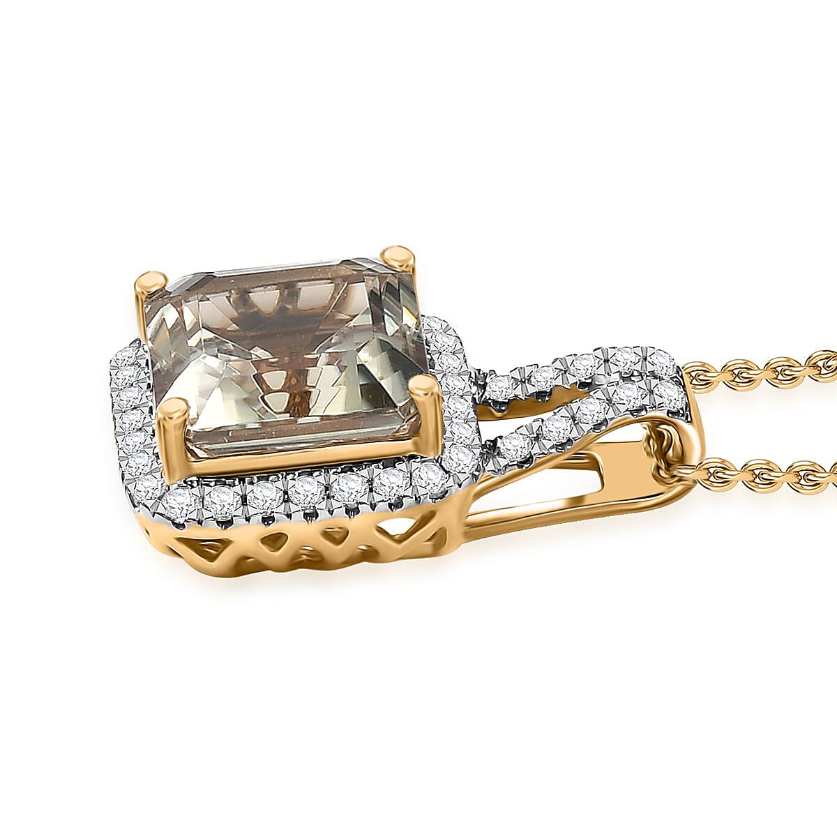 Certified &amp; Appraised LUXUROAAA Asscher Cut Turkizite, Diamond Halo Pendant Necklace in 14K Yellow Gold 20 Inches, 4.57 Ct. 4380496 4