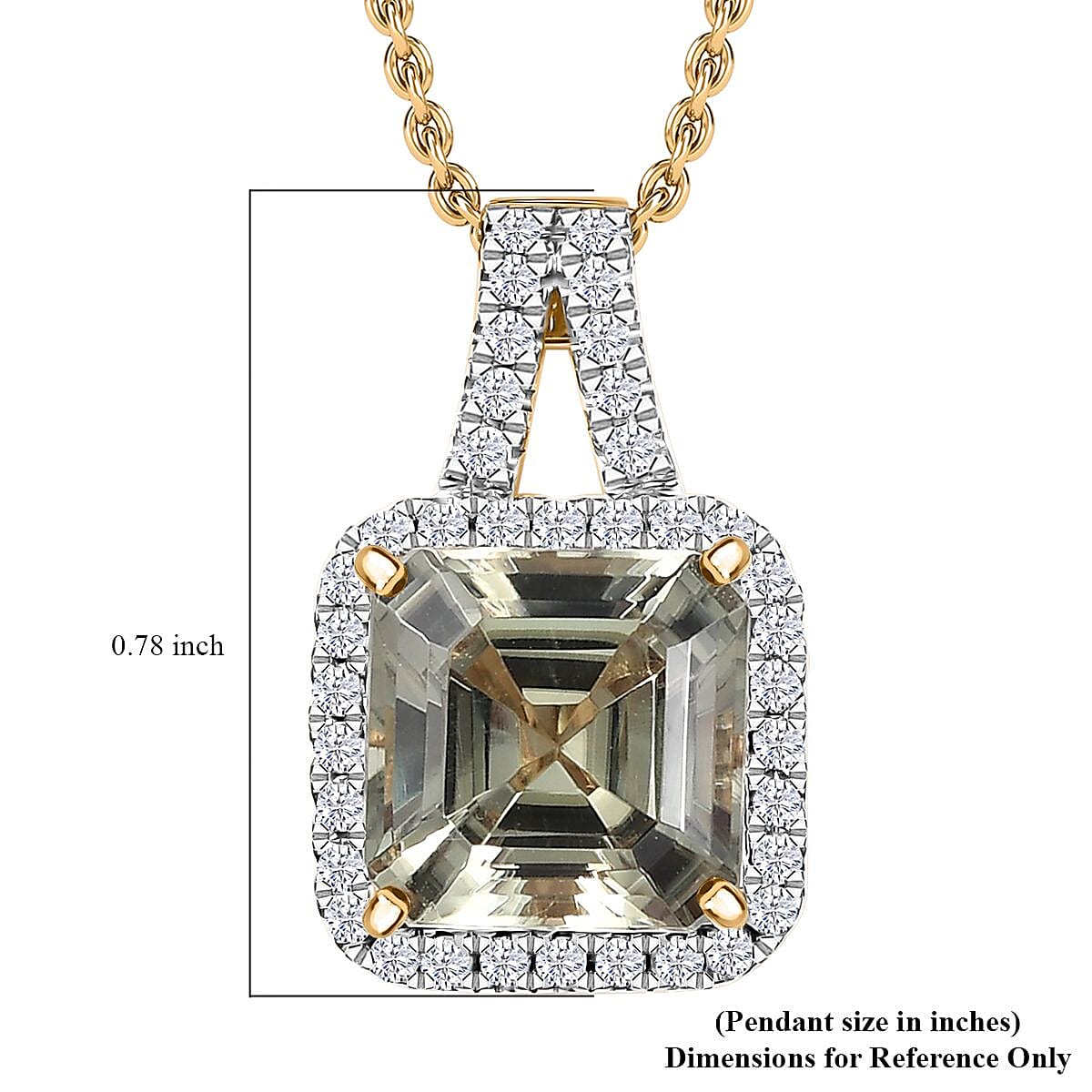 Certified &amp; Appraised LUXUROAAA Asscher Cut Turkizite, Diamond Halo Pendant Necklace in 14K Yellow Gold 20 Inches, 4.57 Ct. 4380496 7