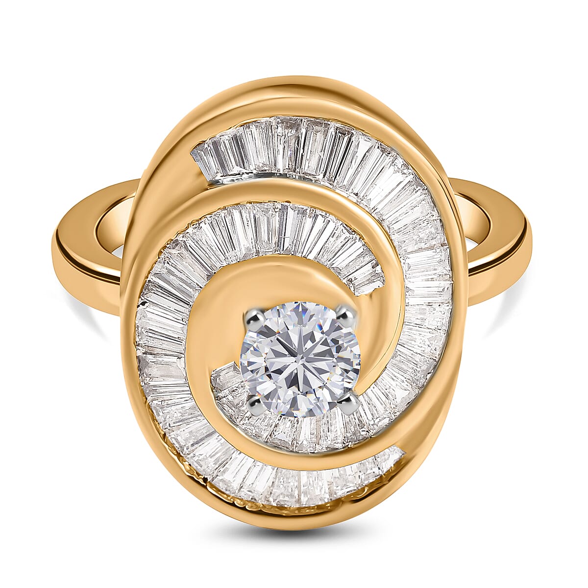 14K Yellow Gold White Diamond SI - VS Spiral Ring 1.77 ct,  Gold Wt. 5.75 Gms  1.770  Ct. 7690484 0