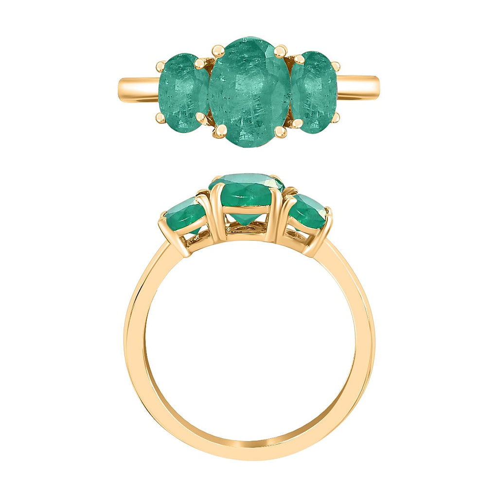 14K Yellow Gold   Zambian Emerald  3 Stone Ring 2.20 ct,  Gold Wt. 4 Gms  2.200  Ct.