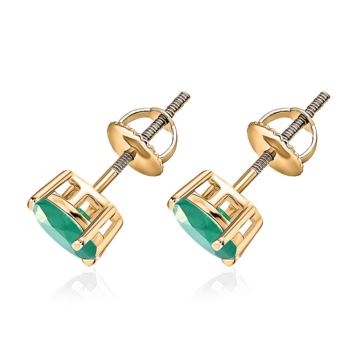 14K Yellow Gold Zambian Emerald Solitaire Stud Push Post Earrings 1.60 ct. 8000618 2
