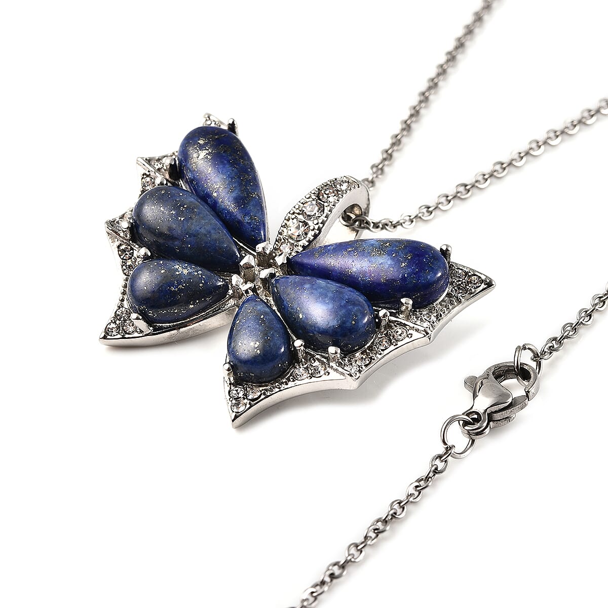 15.75 Ct. Lapis Lazuli and White Austrian Crystal Butterfly Pendant with Chain Size 20 in Stainless Steel 4037742 3