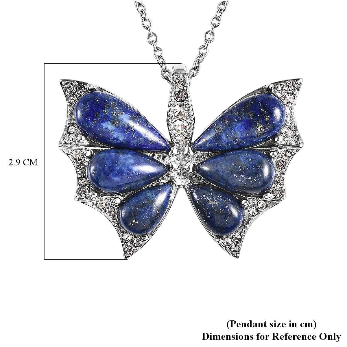 15.75 Ct. Lapis Lazuli and White Austrian Crystal Butterfly Pendant with Chain Size 20 in Stainless Steel 4037742 5