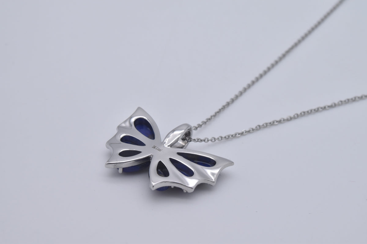 15.75 Ct. Lapis Lazuli and White Austrian Crystal Butterfly Pendant with Chain Size 20 in Stainless Steel 4037742 6