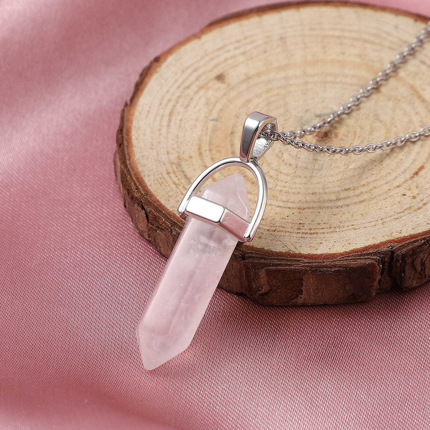 16 Carat Rose Quartz Solitaire Pendant with Chain in Stainless Steel 3599178 3