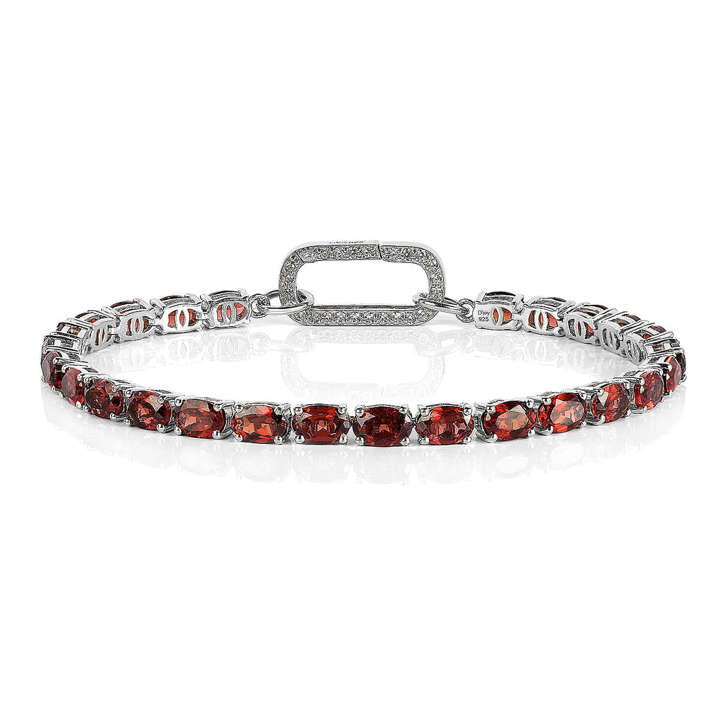 Mozambique Garnet and Simulated Diamond Bracelet (Size - 7.5) in Platinum Overlay Sterling Silver, Silver Wt. 8.50 Gms