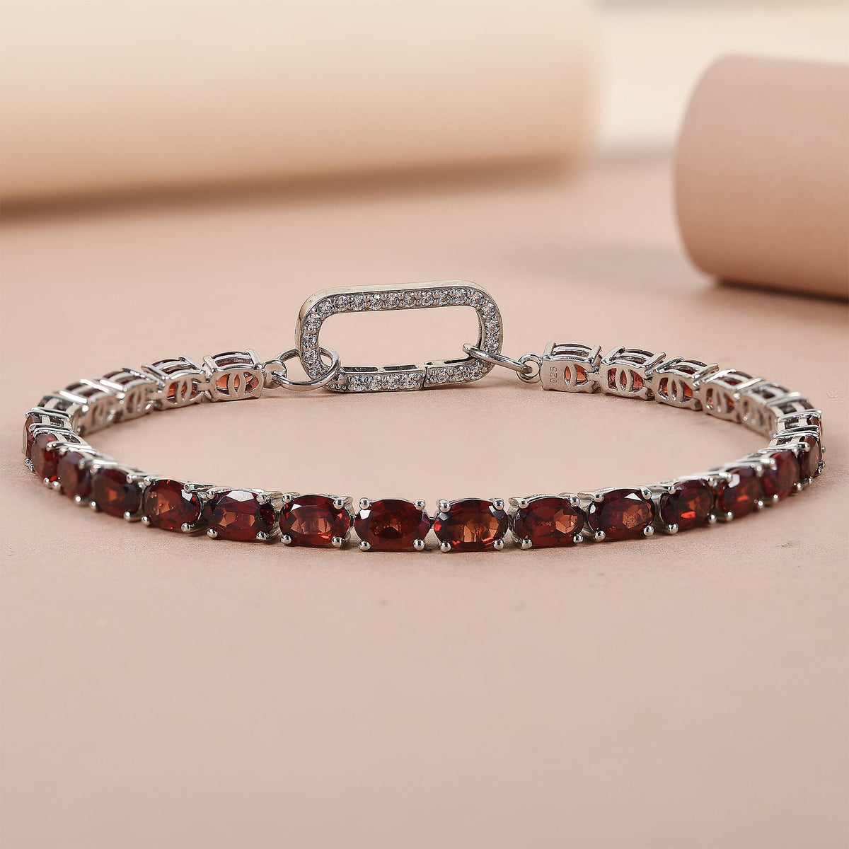 16.15 Ct. Mozambique Garnet and Simulated Diamond Bracelet (Size - 7.25) in Platinum Plated Sterling Silver 7307372 4