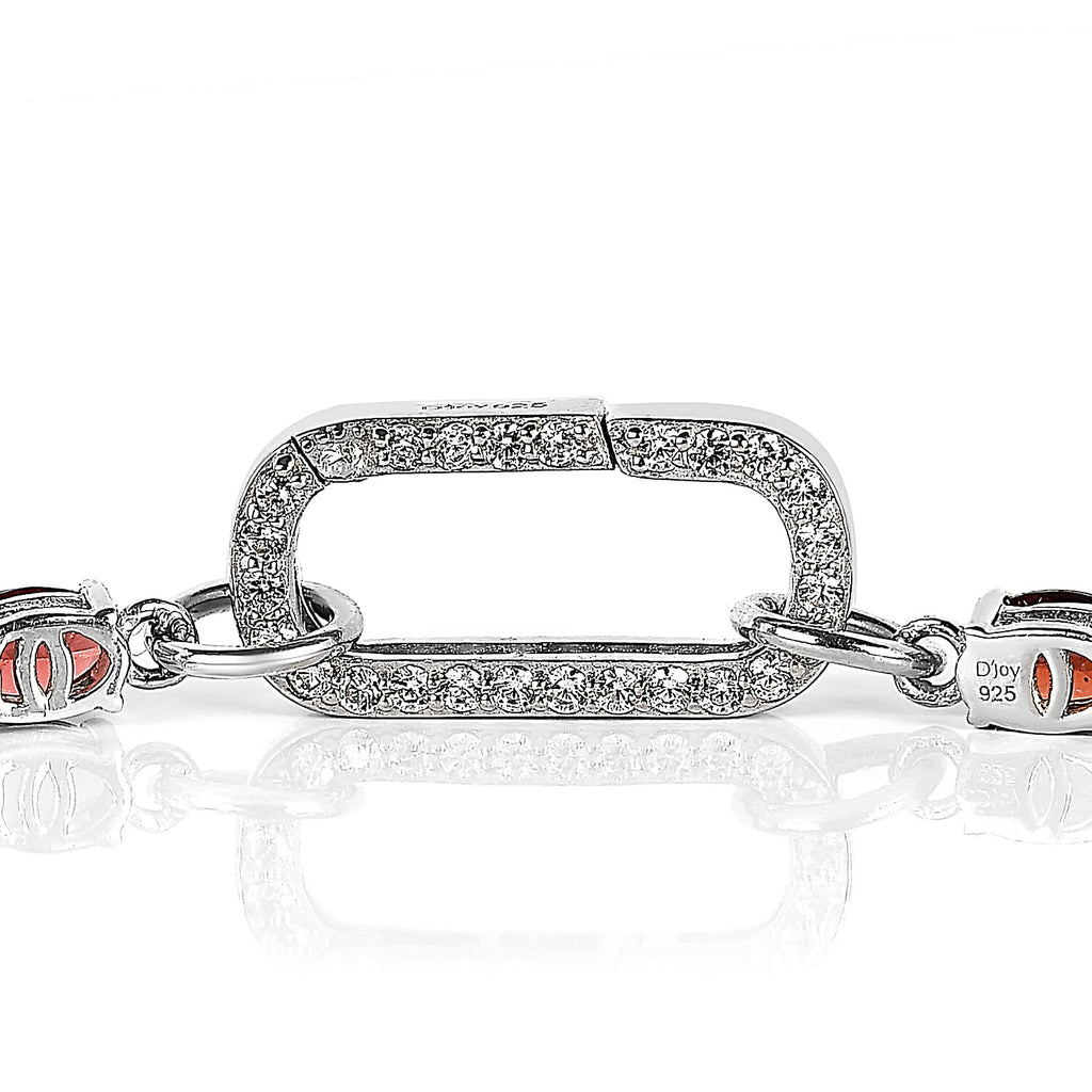 Mozambique Garnet and Simulated Diamond Bracelet (Size - 7.5) in Platinum Overlay Sterling Silver, Silver Wt. 8.50 Gms