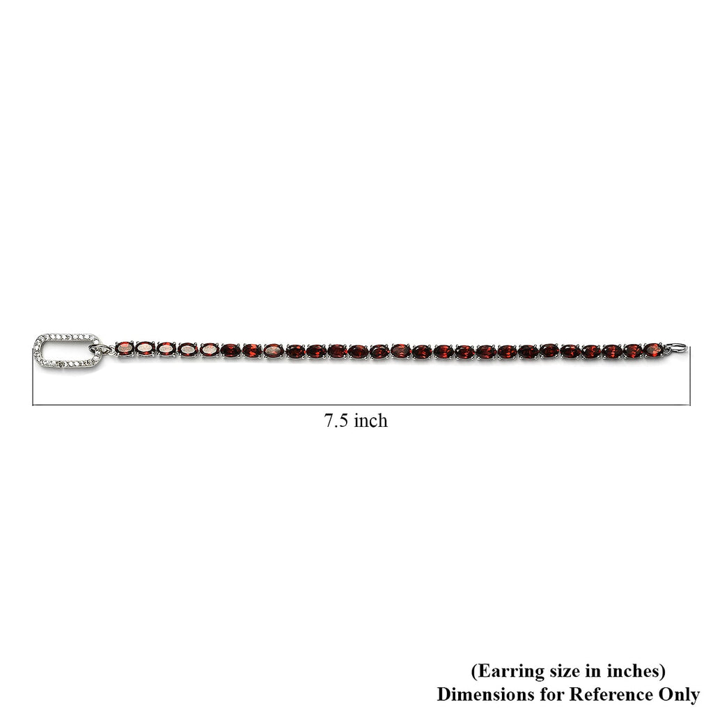 Mozambique Garnet and Simulated Diamond Bracelet (Size - 7.5) in Platinum Overlay Sterling Silver, Silver Wt. 8.50 Gms