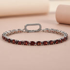 Mozambique Garnet and Simulated Diamond Bracelet (Size - 7.25) in Platinum Overlay Sterling Silver, Silver Wt. 9.00 Gms