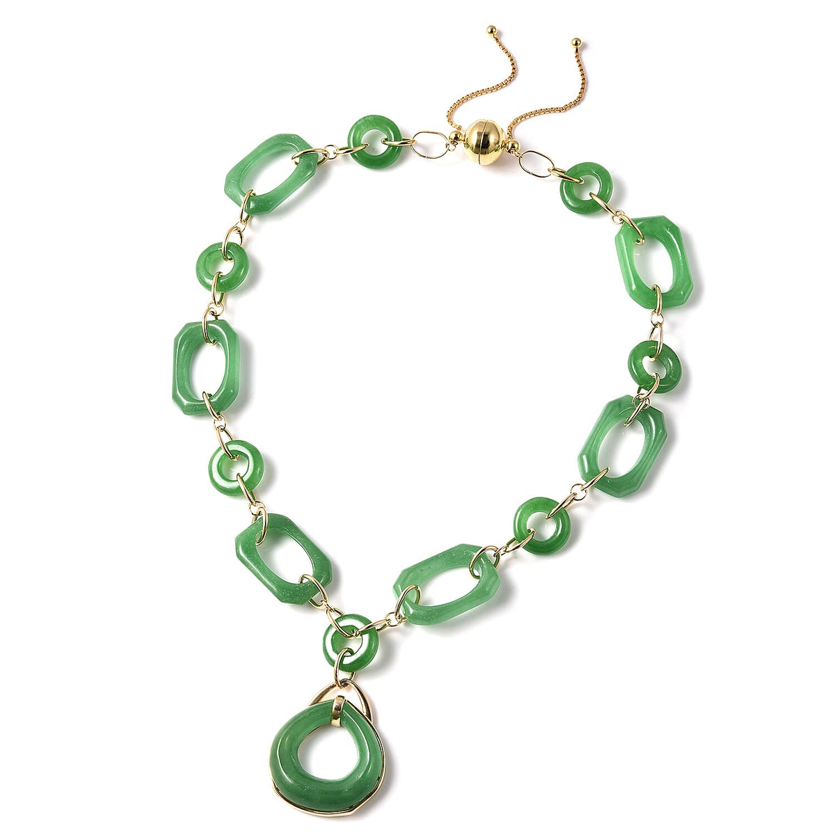 163 Ct. Green Jade and Natural Cambodian Zircon Necklace in Yellow Gold Plated Sterling Silver 20 Inches 3745128 0