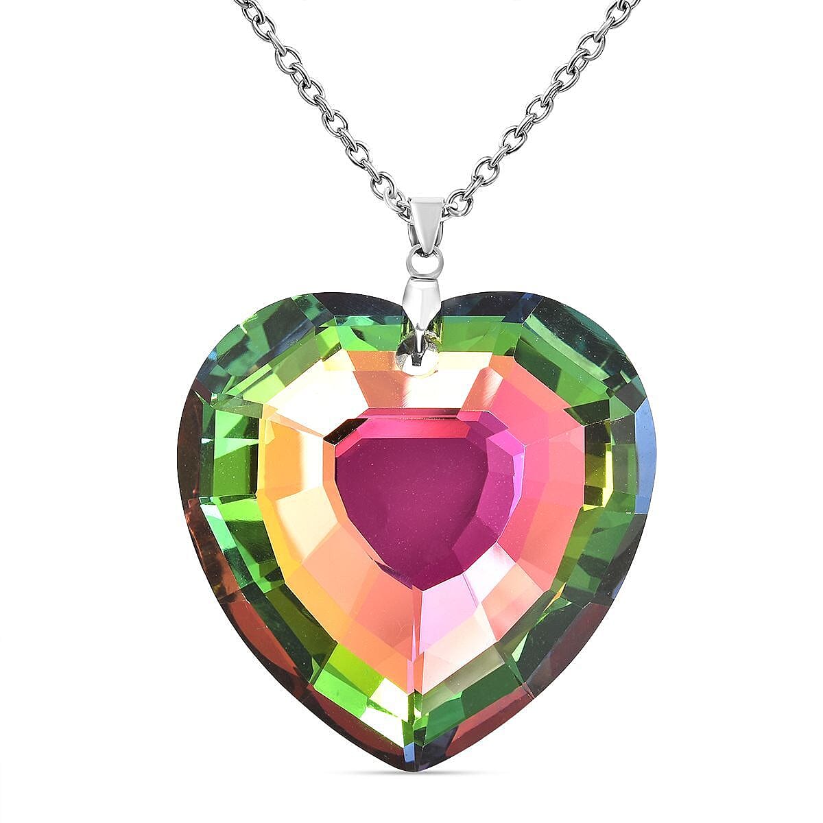 167 Ct. Simulated Mystic Topaz Heart Pendant with Chain Size 24 in Silver Tone 4054358 0