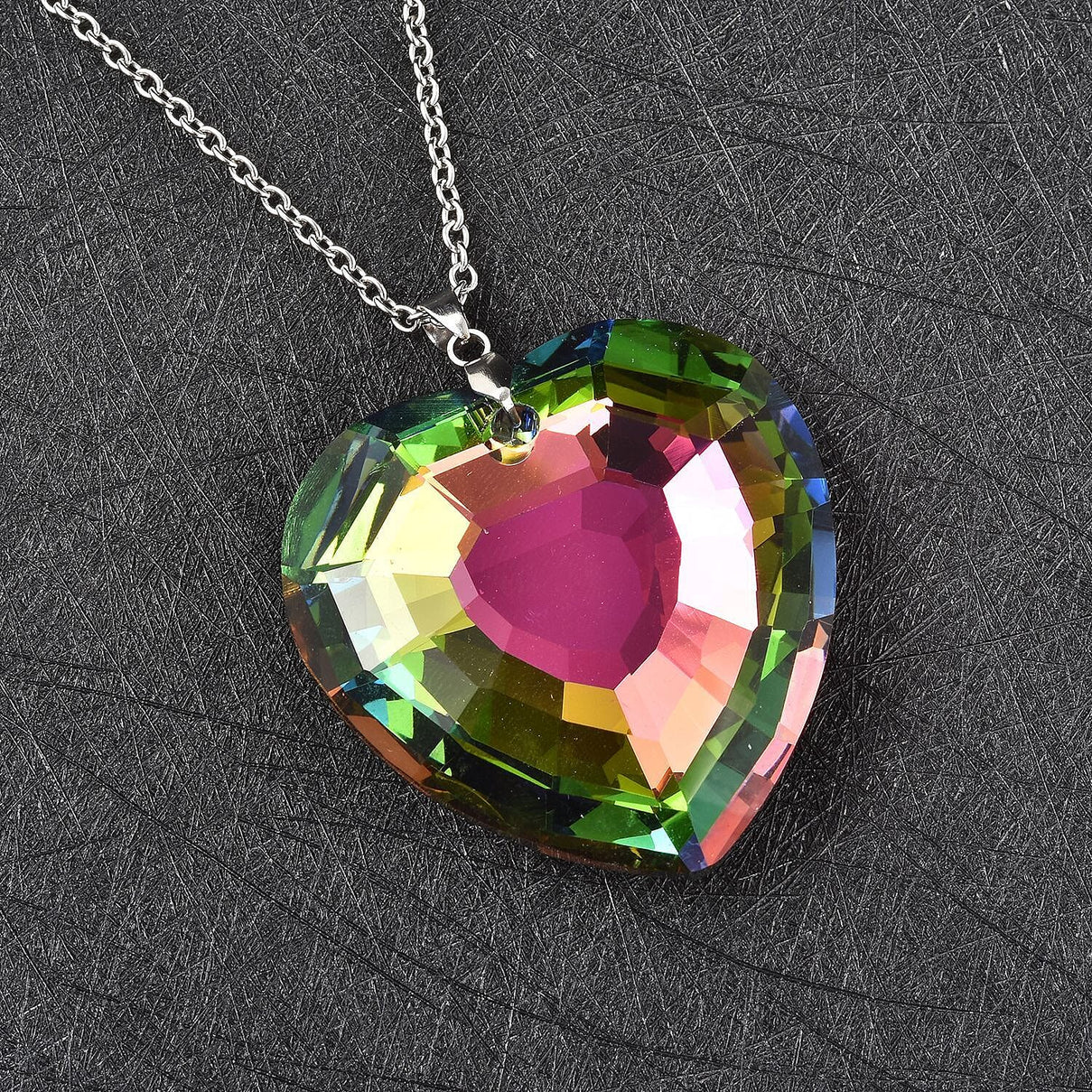 167 Ct. Simulated Mystic Topaz Heart Pendant with Chain Size 24 in Silver Tone 4054358 2