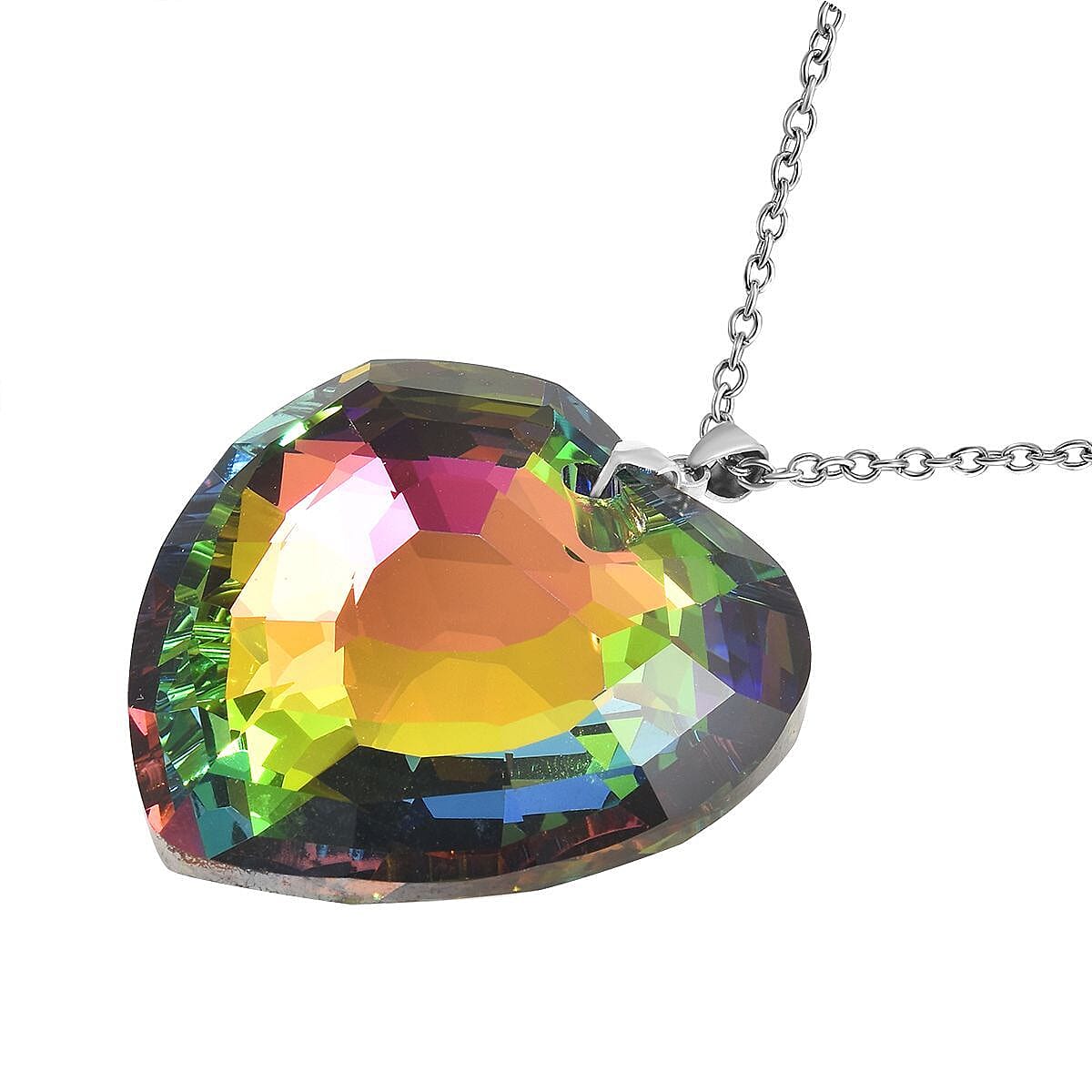 167 Ct. Simulated Mystic Topaz Heart Pendant with Chain Size 24 in Silver Tone 4054358 4