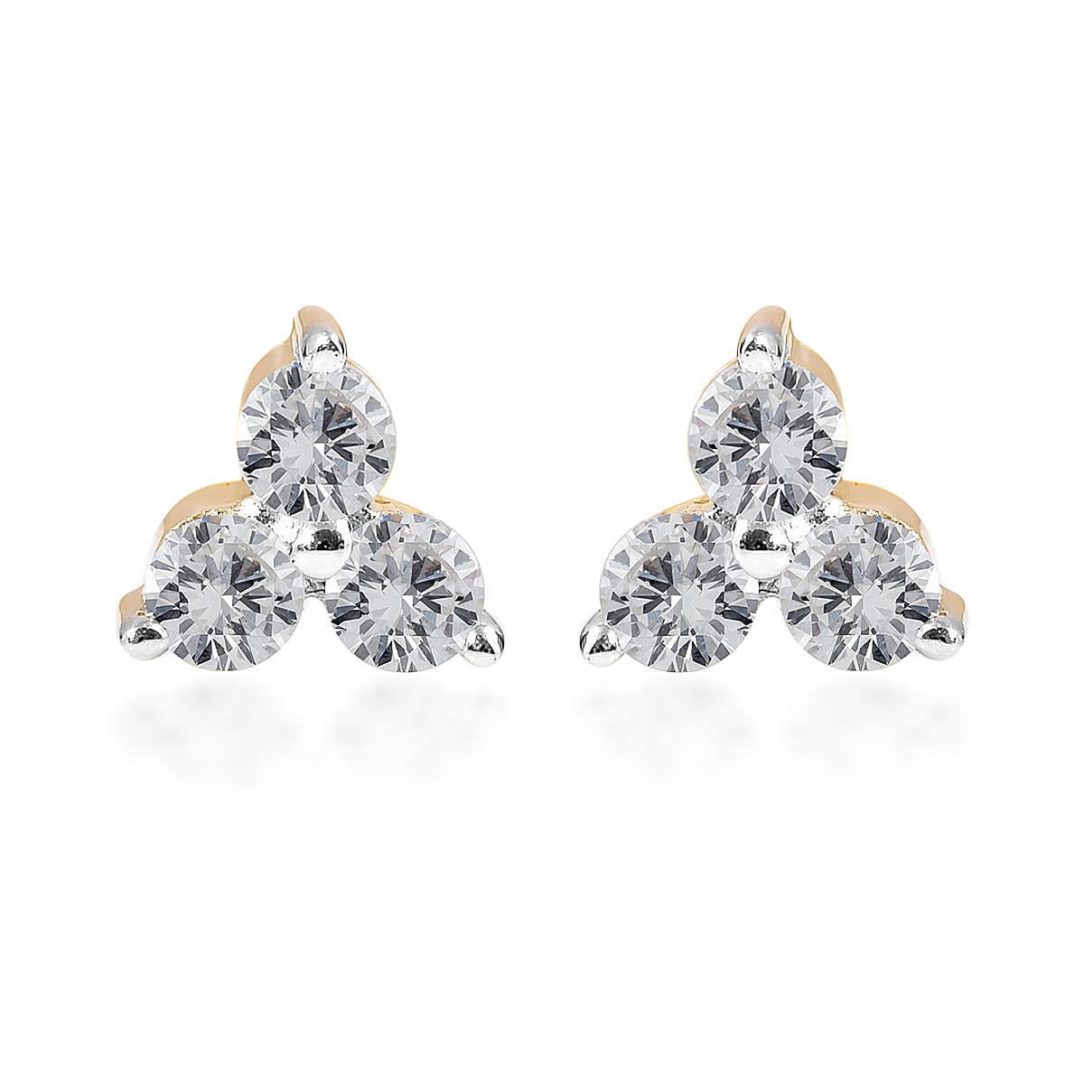 Natural Certified Diamond Trilogy Stud Earrings in 9K Yellow Gold 1808605 0