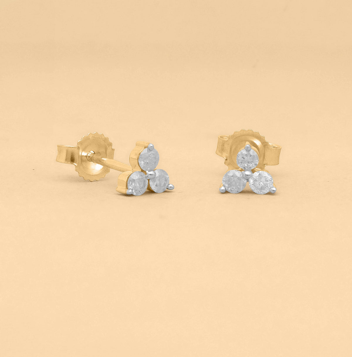 Natural Certified Diamond Trilogy Stud Earrings in 9K Yellow Gold 1808605 1