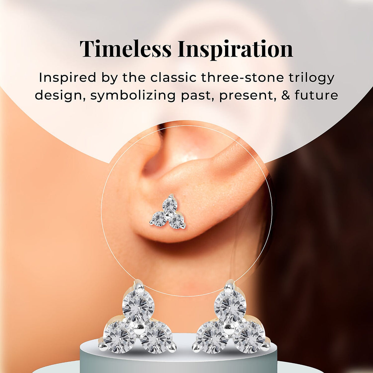 Natural Certified Diamond Trilogy Stud Earrings in 9K Yellow Gold 1808605 3