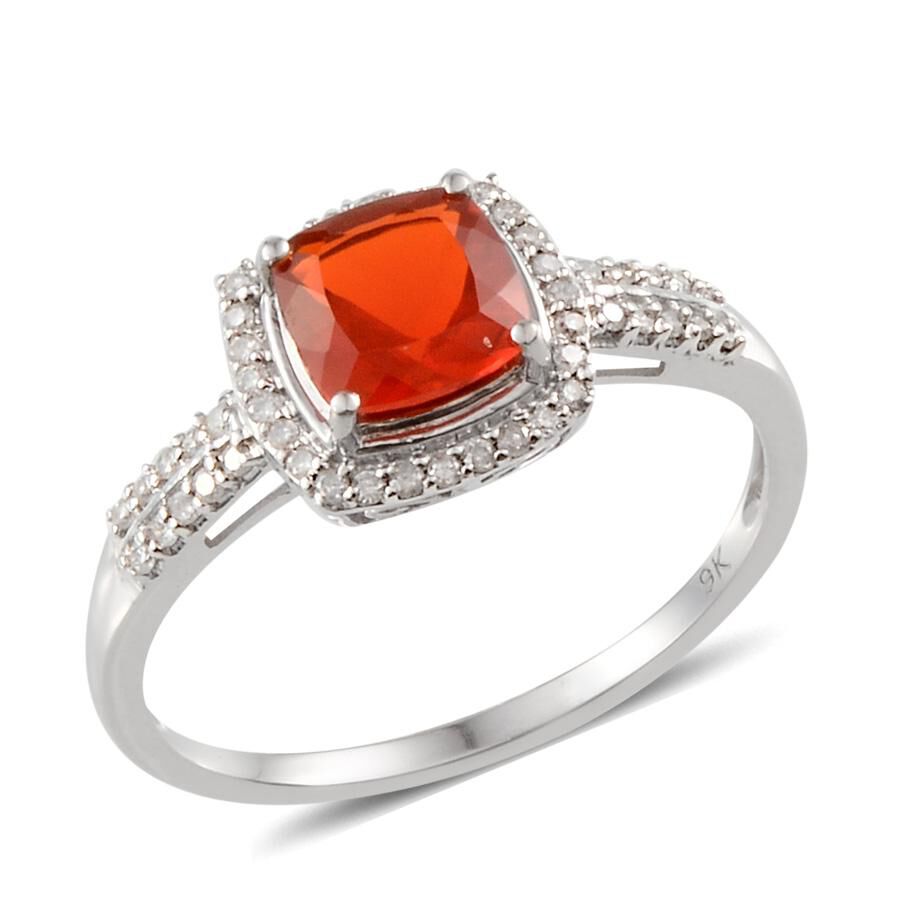 1.25 Ct Jalisco Fire Opal and Diamond Halo Ring in 9K White Gold 2.18 Grams 1860792 0