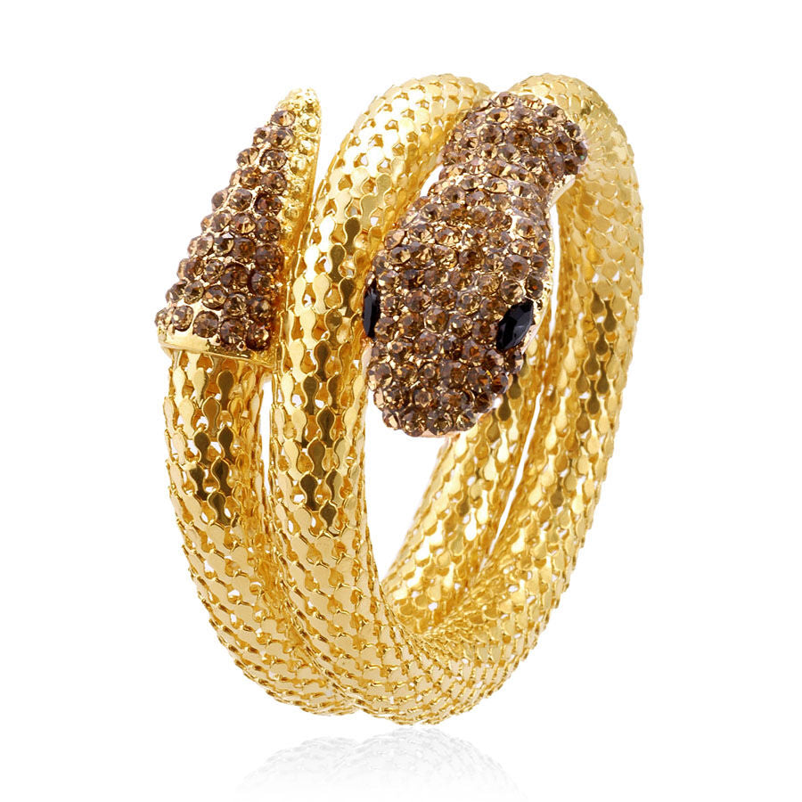 Black &amp; Champagne Colour Austrian Crystal Snake Design Bracelet (Adjustable) in Gold Tone 1878349 0