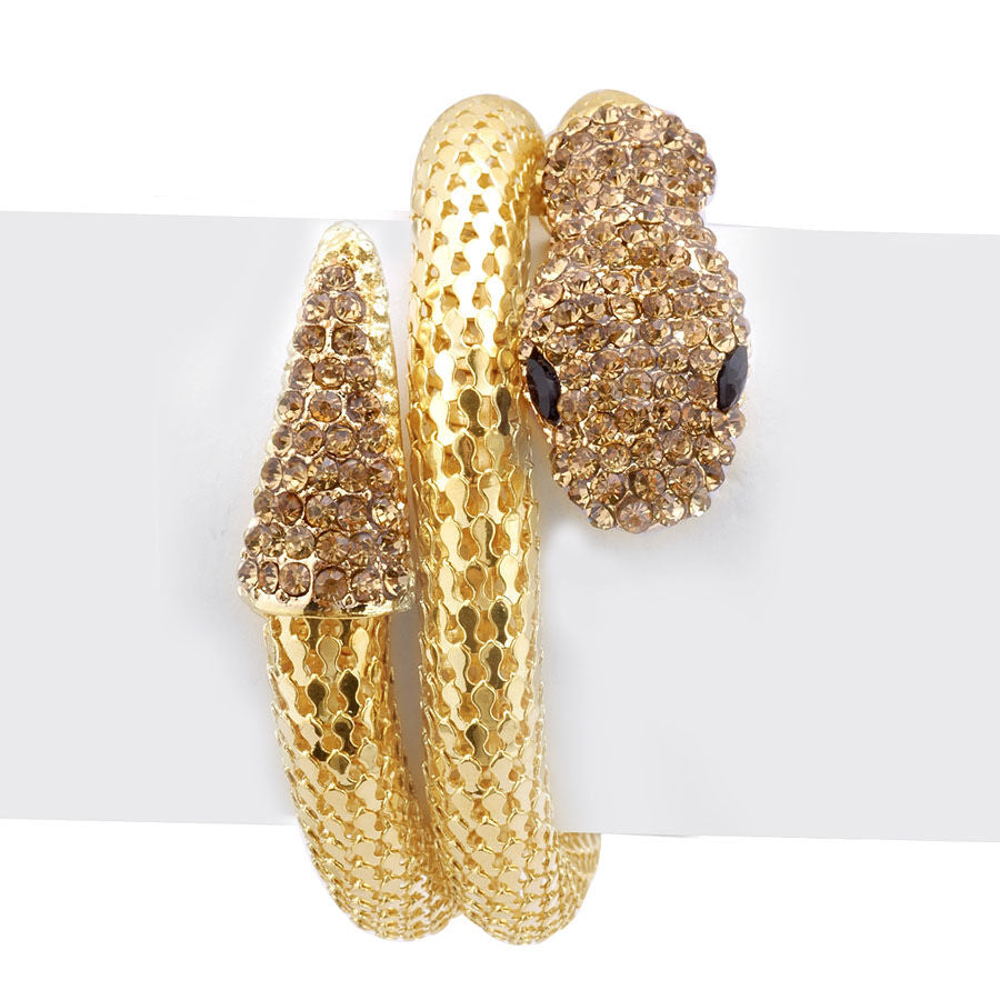 Black &amp; Champagne Colour Austrian Crystal Snake Design Bracelet (Adjustable) in Gold Tone 1878349 1