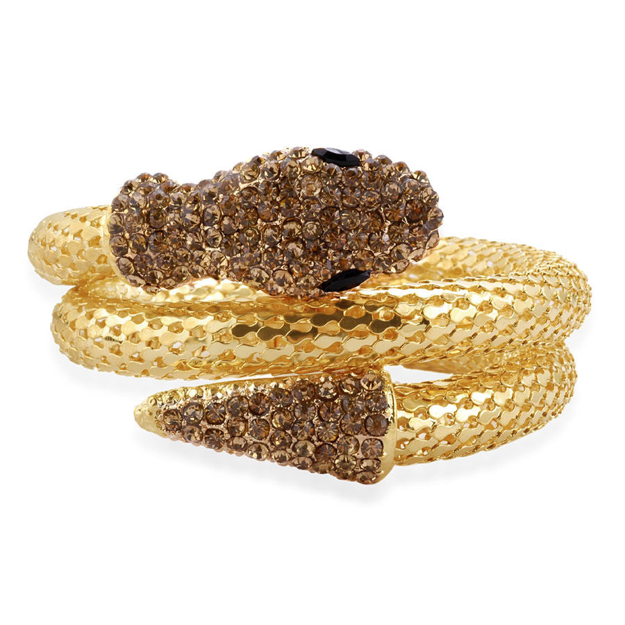 Black &amp; Champagne Colour Austrian Crystal Snake Design Bracelet (Adjustable) in Gold Tone 1878349 2